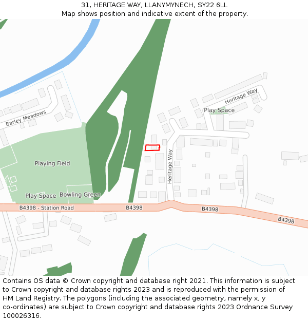 31, HERITAGE WAY, LLANYMYNECH, SY22 6LL: Location map and indicative extent of plot