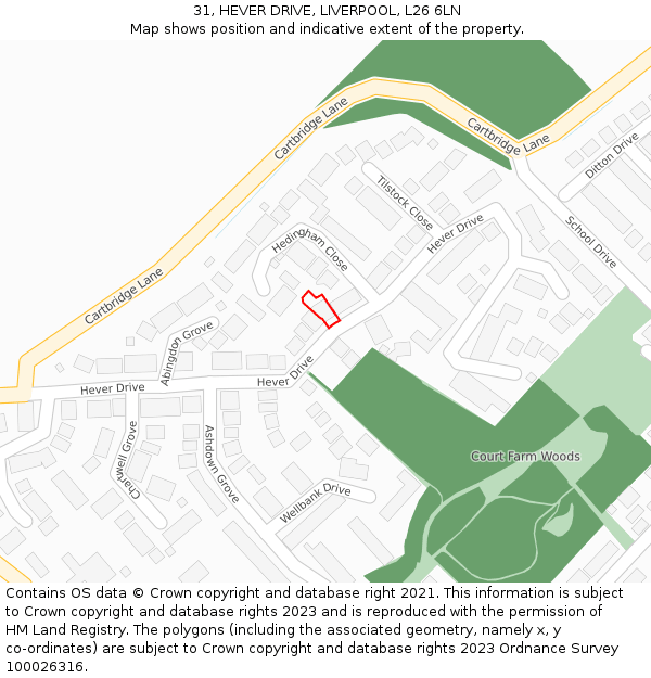 31, HEVER DRIVE, LIVERPOOL, L26 6LN: Location map and indicative extent of plot