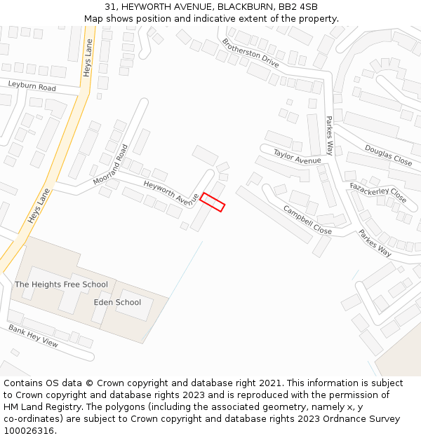 31, HEYWORTH AVENUE, BLACKBURN, BB2 4SB: Location map and indicative extent of plot