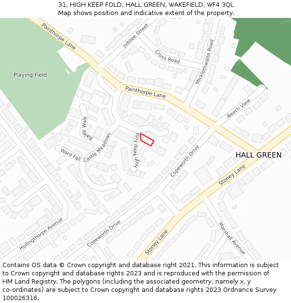 31, HIGH KEEP FOLD, HALL GREEN, WAKEFIELD, WF4 3QL: Location map and indicative extent of plot