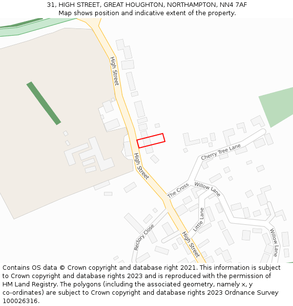 31, HIGH STREET, GREAT HOUGHTON, NORTHAMPTON, NN4 7AF: Location map and indicative extent of plot