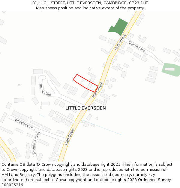 31, HIGH STREET, LITTLE EVERSDEN, CAMBRIDGE, CB23 1HE: Location map and indicative extent of plot