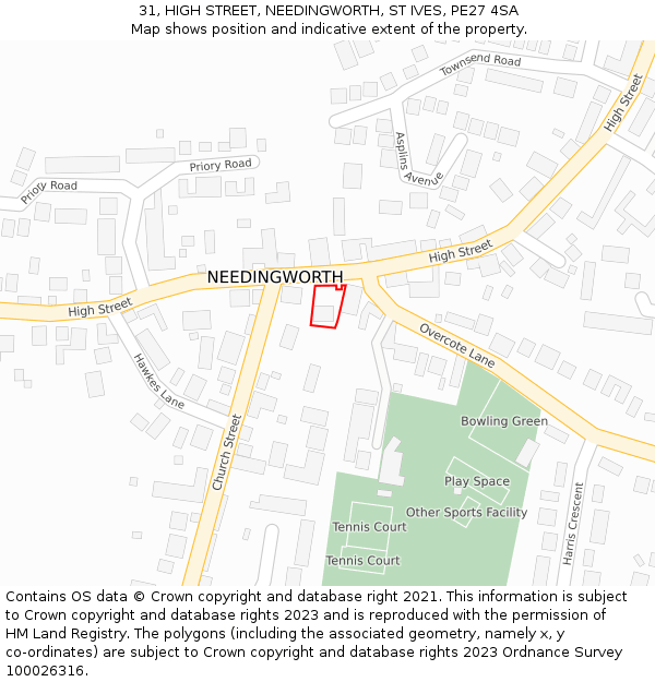 31, HIGH STREET, NEEDINGWORTH, ST IVES, PE27 4SA: Location map and indicative extent of plot