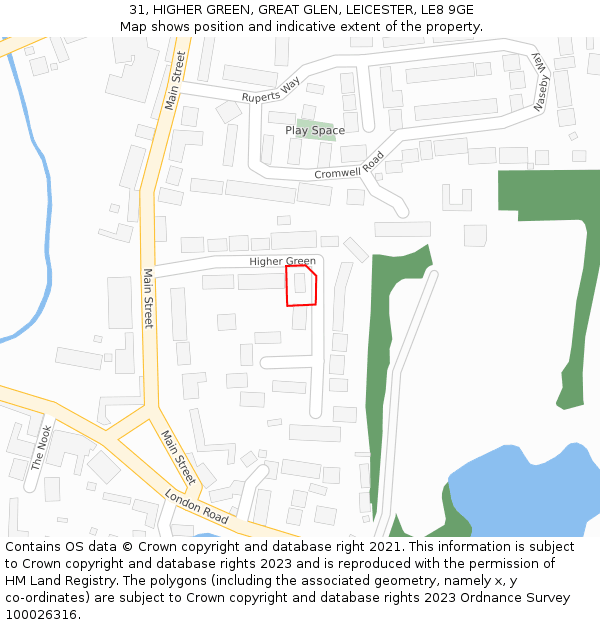 31, HIGHER GREEN, GREAT GLEN, LEICESTER, LE8 9GE: Location map and indicative extent of plot