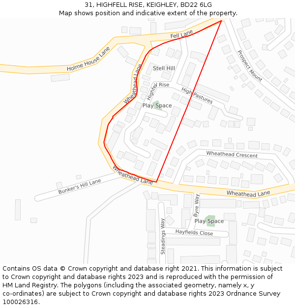 31, HIGHFELL RISE, KEIGHLEY, BD22 6LG: Location map and indicative extent of plot