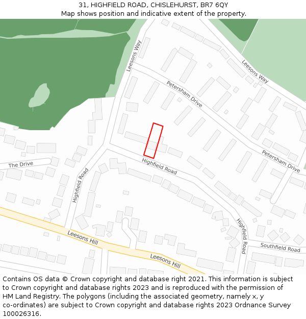 31, HIGHFIELD ROAD, CHISLEHURST, BR7 6QY: Location map and indicative extent of plot