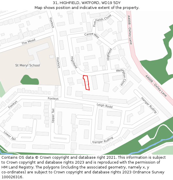 31, HIGHFIELD, WATFORD, WD19 5DY: Location map and indicative extent of plot