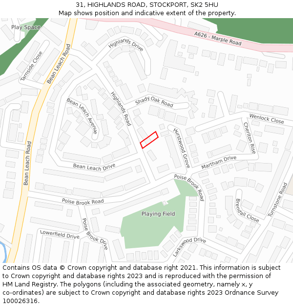 31, HIGHLANDS ROAD, STOCKPORT, SK2 5HU: Location map and indicative extent of plot