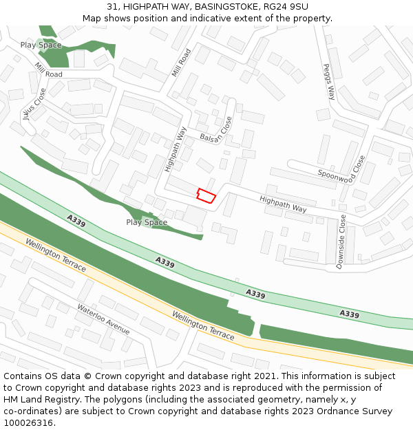 31, HIGHPATH WAY, BASINGSTOKE, RG24 9SU: Location map and indicative extent of plot