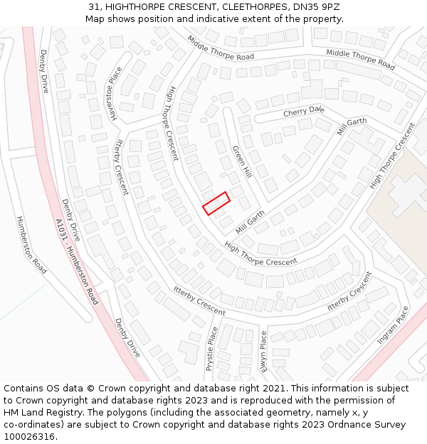 31, HIGHTHORPE CRESCENT, CLEETHORPES, DN35 9PZ: Location map and indicative extent of plot
