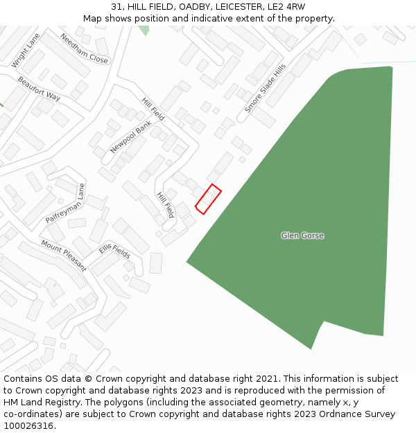 31, HILL FIELD, OADBY, LEICESTER, LE2 4RW: Location map and indicative extent of plot