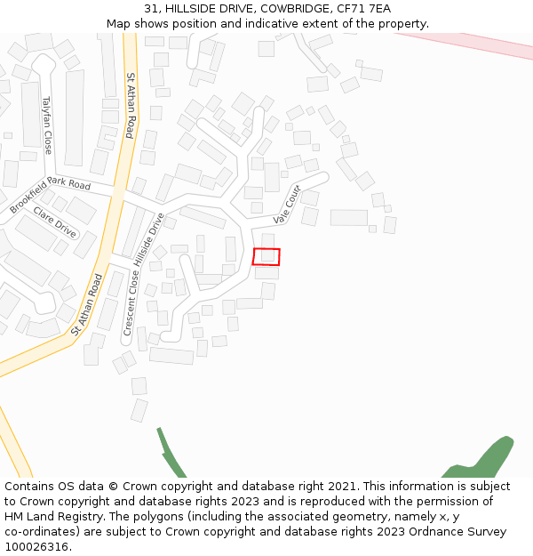 31, HILLSIDE DRIVE, COWBRIDGE, CF71 7EA: Location map and indicative extent of plot
