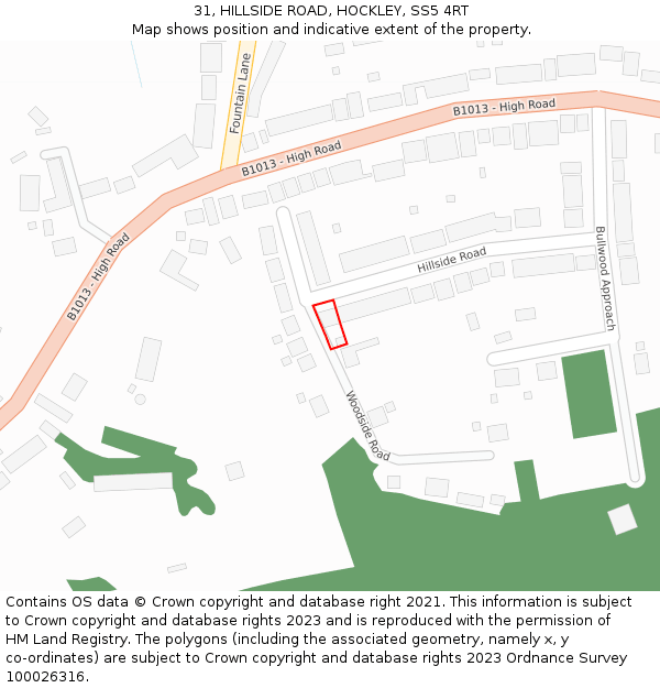 31, HILLSIDE ROAD, HOCKLEY, SS5 4RT: Location map and indicative extent of plot