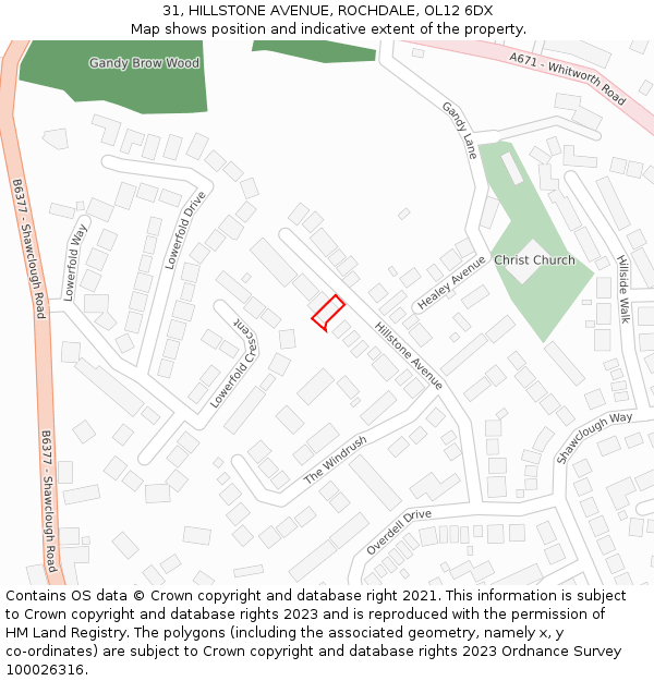 31, HILLSTONE AVENUE, ROCHDALE, OL12 6DX: Location map and indicative extent of plot