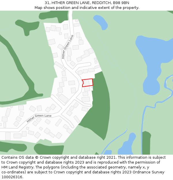 31, HITHER GREEN LANE, REDDITCH, B98 9BN: Location map and indicative extent of plot