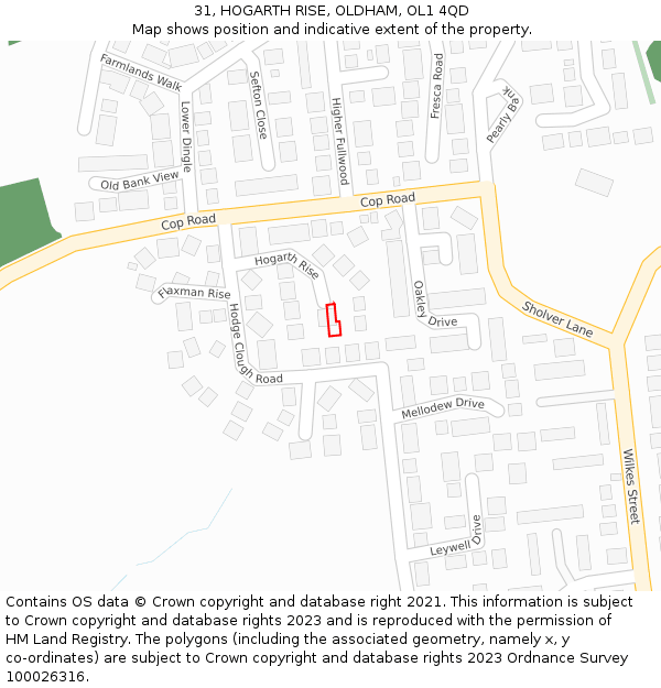 31, HOGARTH RISE, OLDHAM, OL1 4QD: Location map and indicative extent of plot