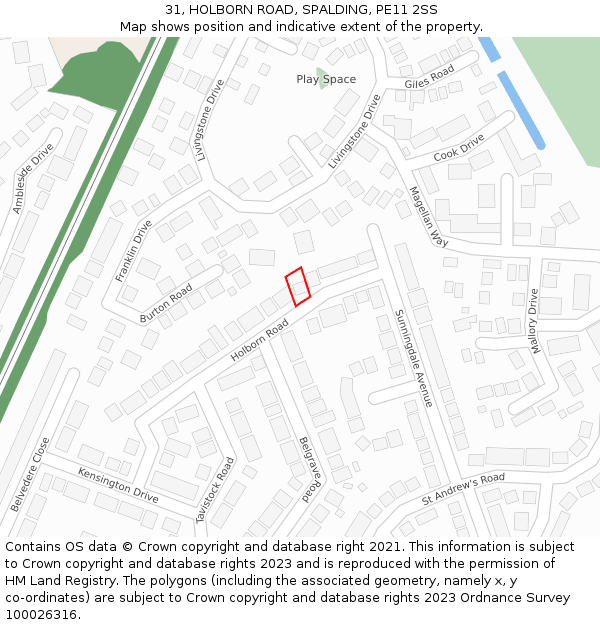 31, HOLBORN ROAD, SPALDING, PE11 2SS: Location map and indicative extent of plot