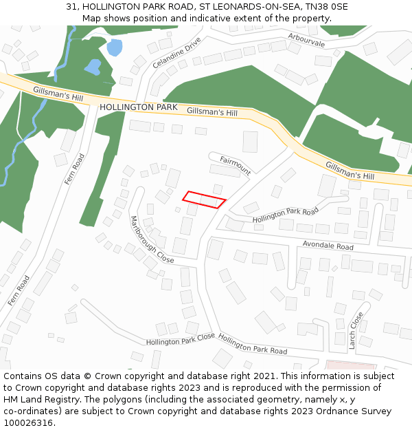 31, HOLLINGTON PARK ROAD, ST LEONARDS-ON-SEA, TN38 0SE: Location map and indicative extent of plot