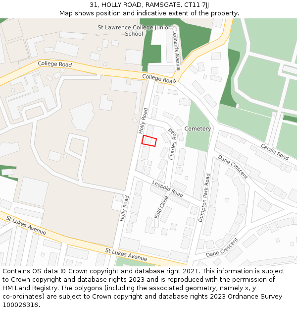 31, HOLLY ROAD, RAMSGATE, CT11 7JJ: Location map and indicative extent of plot