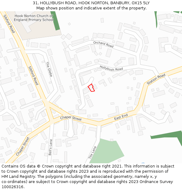 31, HOLLYBUSH ROAD, HOOK NORTON, BANBURY, OX15 5LY: Location map and indicative extent of plot