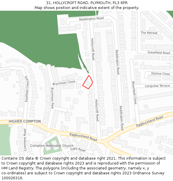 31, HOLLYCROFT ROAD, PLYMOUTH, PL3 6PR: Location map and indicative extent of plot