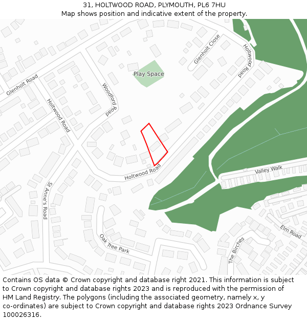 31, HOLTWOOD ROAD, PLYMOUTH, PL6 7HU: Location map and indicative extent of plot