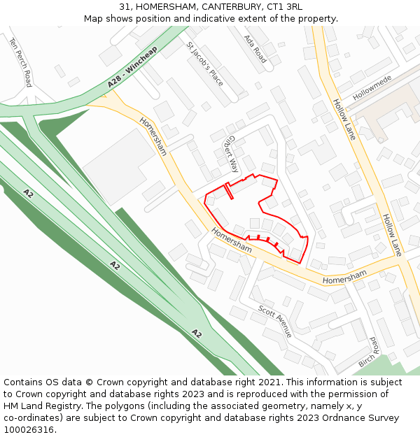 31, HOMERSHAM, CANTERBURY, CT1 3RL: Location map and indicative extent of plot