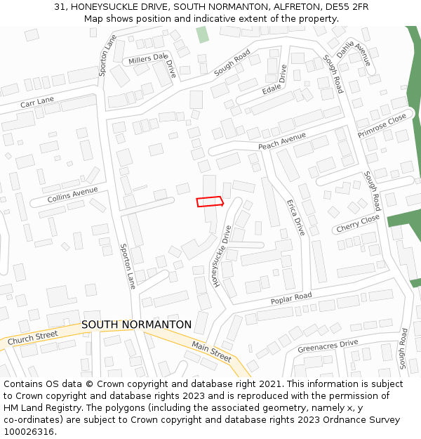 31, HONEYSUCKLE DRIVE, SOUTH NORMANTON, ALFRETON, DE55 2FR: Location map and indicative extent of plot