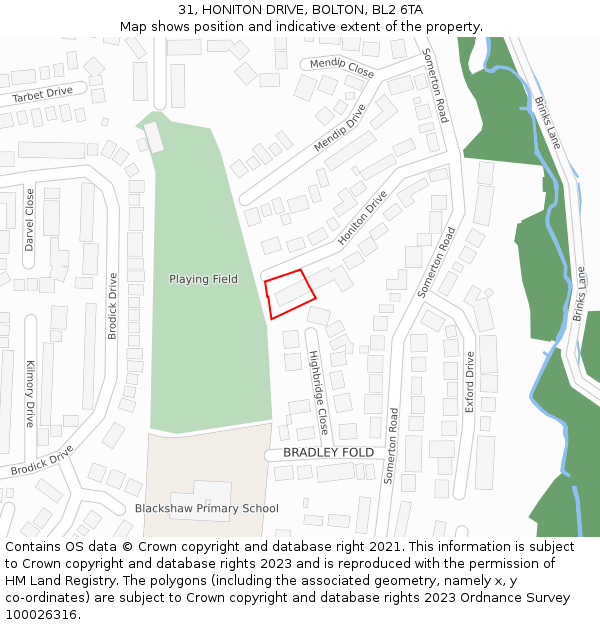 31, HONITON DRIVE, BOLTON, BL2 6TA: Location map and indicative extent of plot