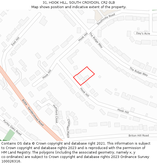 31, HOOK HILL, SOUTH CROYDON, CR2 0LB: Location map and indicative extent of plot