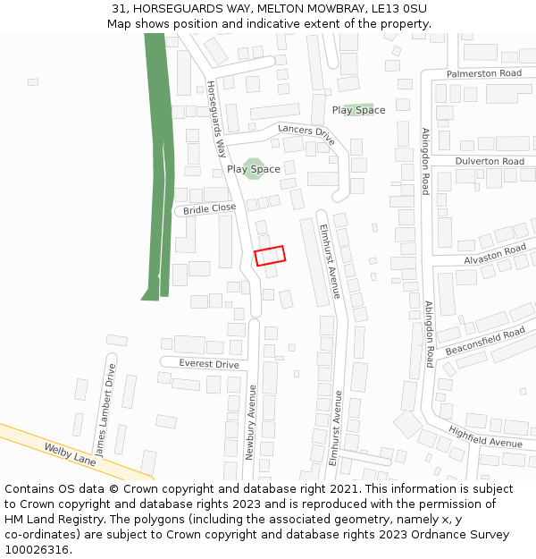 31, HORSEGUARDS WAY, MELTON MOWBRAY, LE13 0SU: Location map and indicative extent of plot