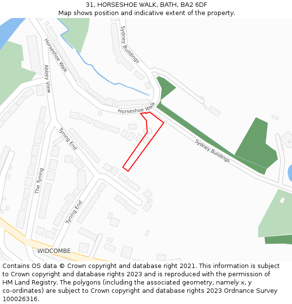 31, HORSESHOE WALK, BATH, BA2 6DF: Location map and indicative extent of plot