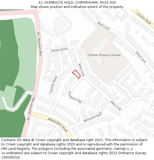 31, HUMBOLTS HOLD, CHIPPENHAM, SN15 3GY: Location map and indicative extent of plot