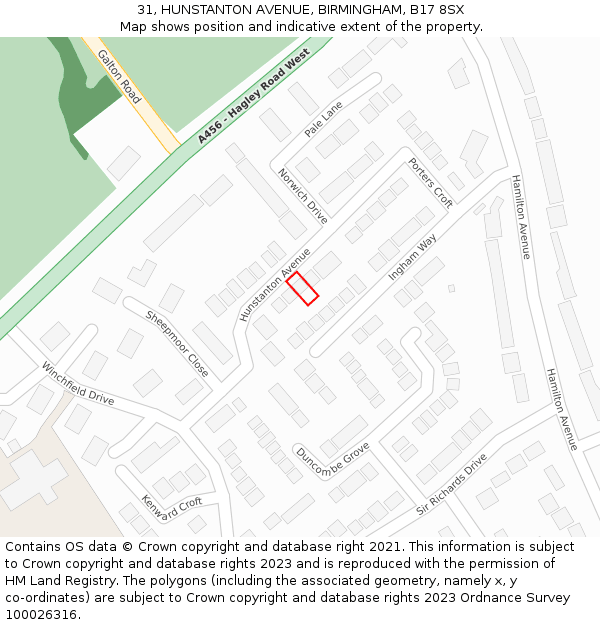 31, HUNSTANTON AVENUE, BIRMINGHAM, B17 8SX: Location map and indicative extent of plot