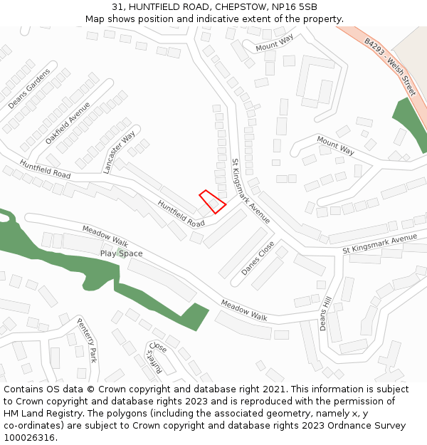 31, HUNTFIELD ROAD, CHEPSTOW, NP16 5SB: Location map and indicative extent of plot