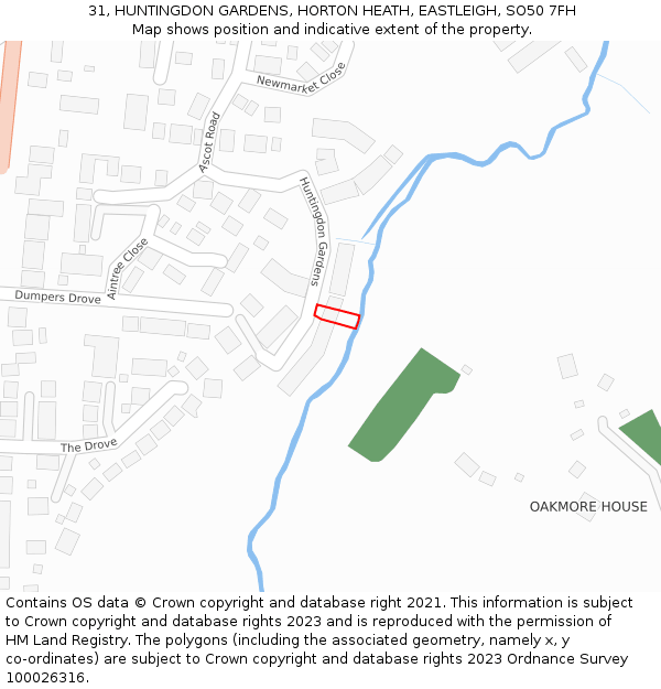 31, HUNTINGDON GARDENS, HORTON HEATH, EASTLEIGH, SO50 7FH: Location map and indicative extent of plot