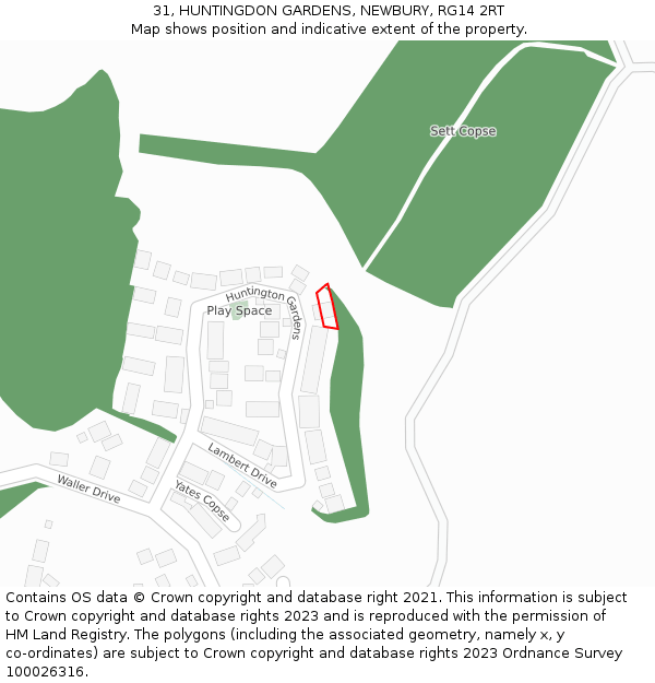 31, HUNTINGDON GARDENS, NEWBURY, RG14 2RT: Location map and indicative extent of plot