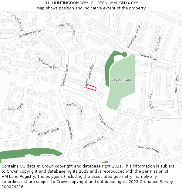 31, HUNTINGDON WAY, CHIPPENHAM, SN14 0XY: Location map and indicative extent of plot