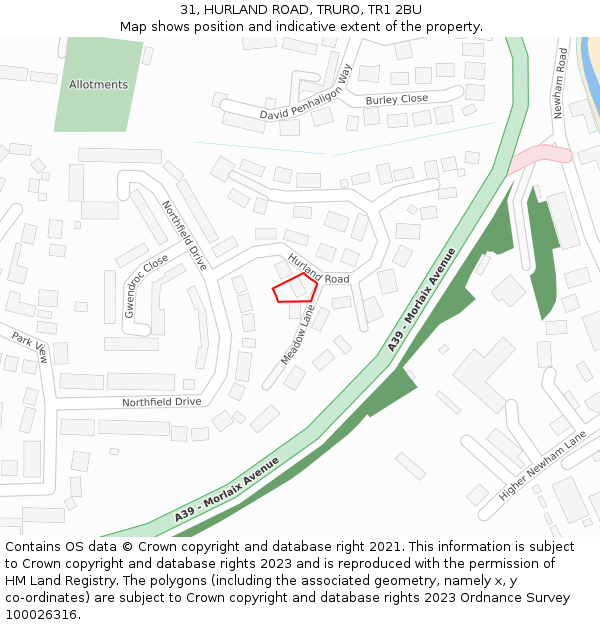 31, HURLAND ROAD, TRURO, TR1 2BU: Location map and indicative extent of plot