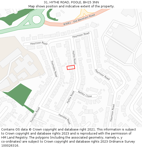 31, HYTHE ROAD, POOLE, BH15 3NN: Location map and indicative extent of plot