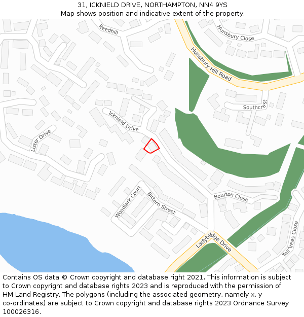 31, ICKNIELD DRIVE, NORTHAMPTON, NN4 9YS: Location map and indicative extent of plot