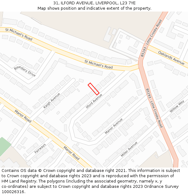 31, ILFORD AVENUE, LIVERPOOL, L23 7YE: Location map and indicative extent of plot