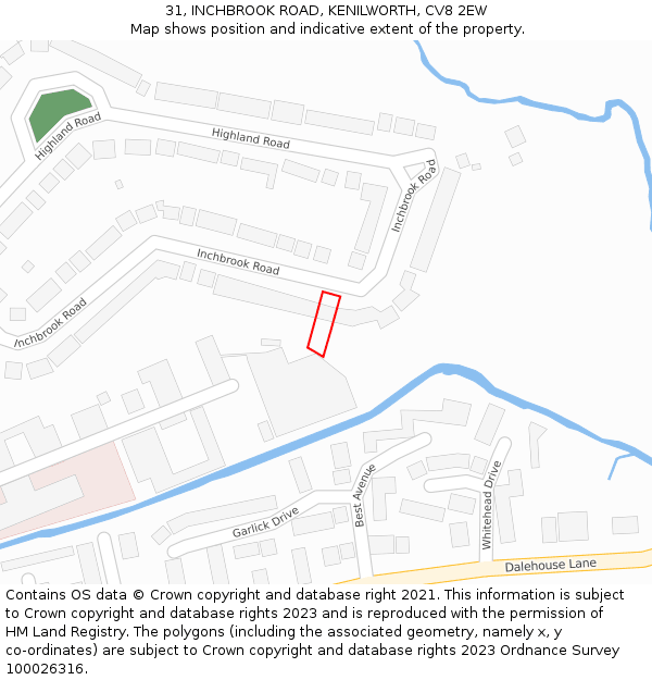 31, INCHBROOK ROAD, KENILWORTH, CV8 2EW: Location map and indicative extent of plot
