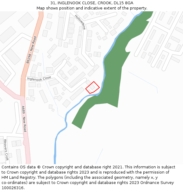 31, INGLENOOK CLOSE, CROOK, DL15 8GA: Location map and indicative extent of plot