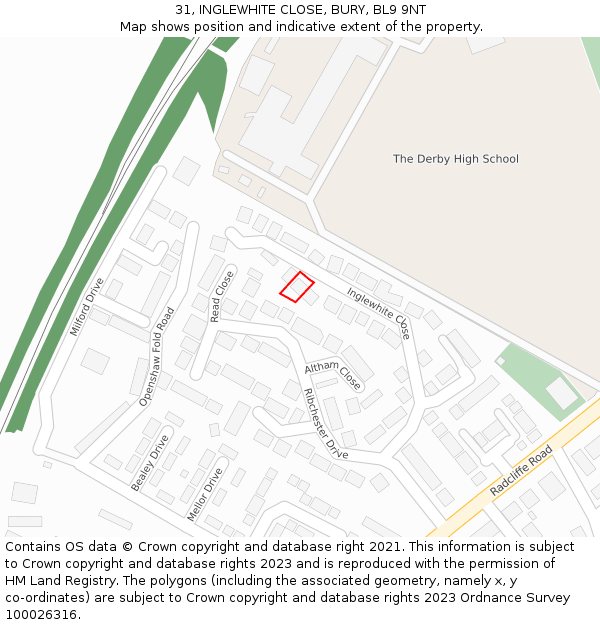 31, INGLEWHITE CLOSE, BURY, BL9 9NT: Location map and indicative extent of plot