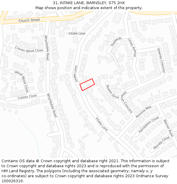 31, INTAKE LANE, BARNSLEY, S75 2HX: Location map and indicative extent of plot