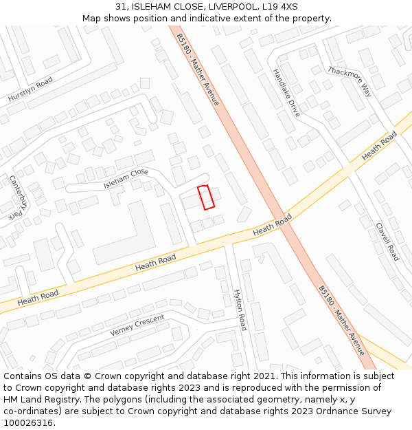 31, ISLEHAM CLOSE, LIVERPOOL, L19 4XS: Location map and indicative extent of plot