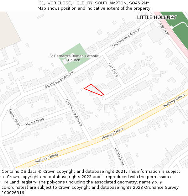 31, IVOR CLOSE, HOLBURY, SOUTHAMPTON, SO45 2NY: Location map and indicative extent of plot