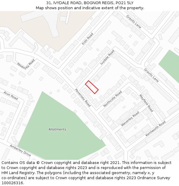 31, IVYDALE ROAD, BOGNOR REGIS, PO21 5LY: Location map and indicative extent of plot