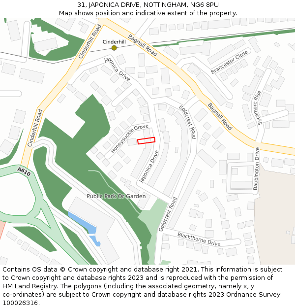 31, JAPONICA DRIVE, NOTTINGHAM, NG6 8PU: Location map and indicative extent of plot